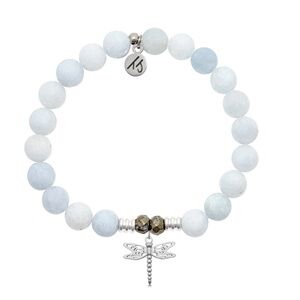 T. Jazelle Celestine 8mm Stone Bracelet with Sterling Silver Dragonfly Charm